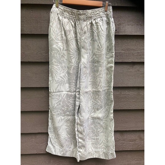 C&C California 100% lyocell green palm print wide leg elastic waist pants L - Picture 3 of 7